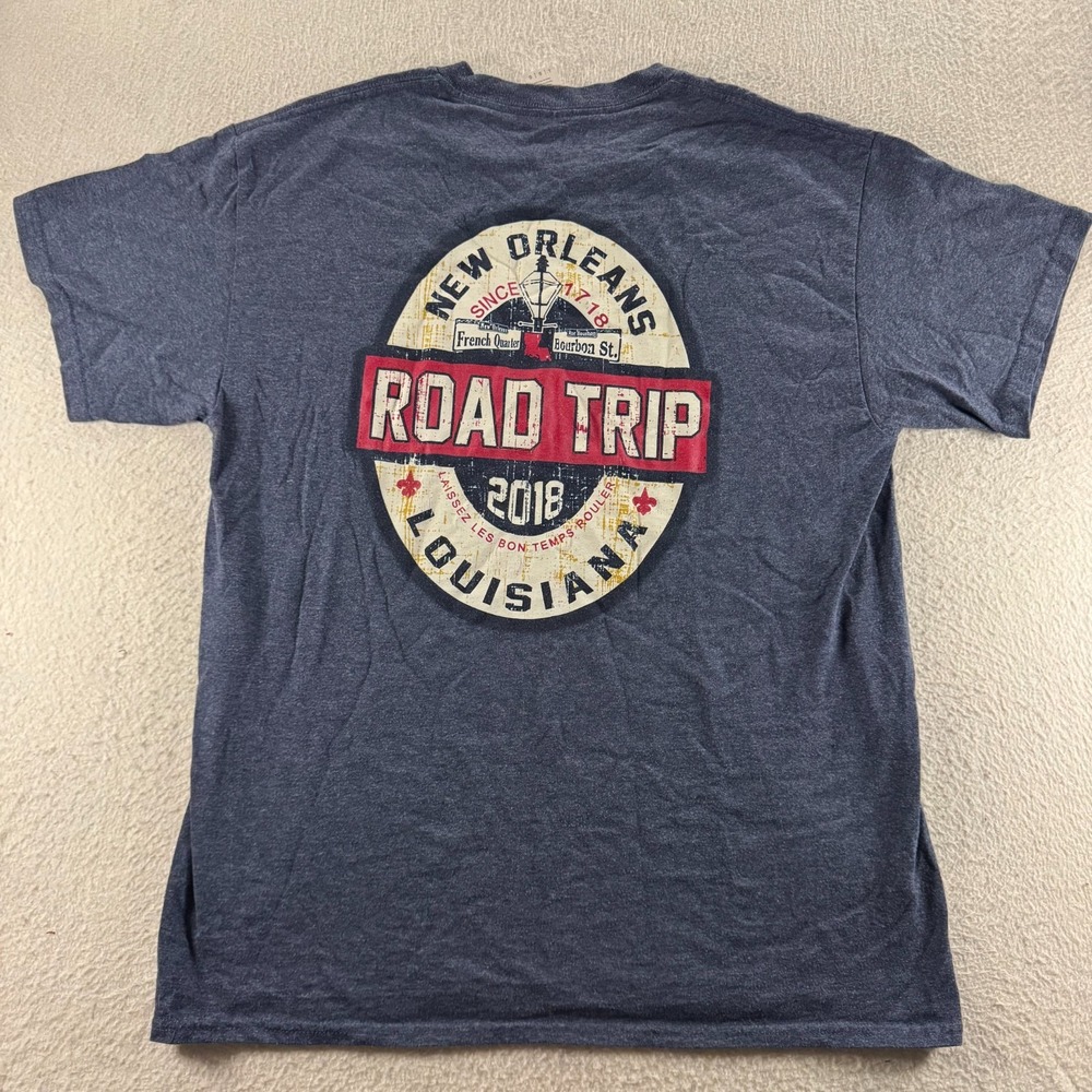 Gildan T-Shirt Unisex Large Blue New Orleans Road Trip 2018 Graphic Streetwear - Picture 2 of 8
